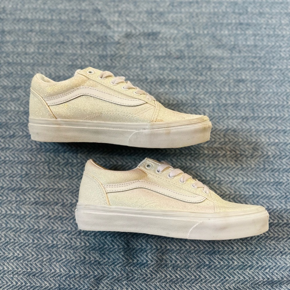 Vans Youth Cream Glitter Low-Top Sneakers